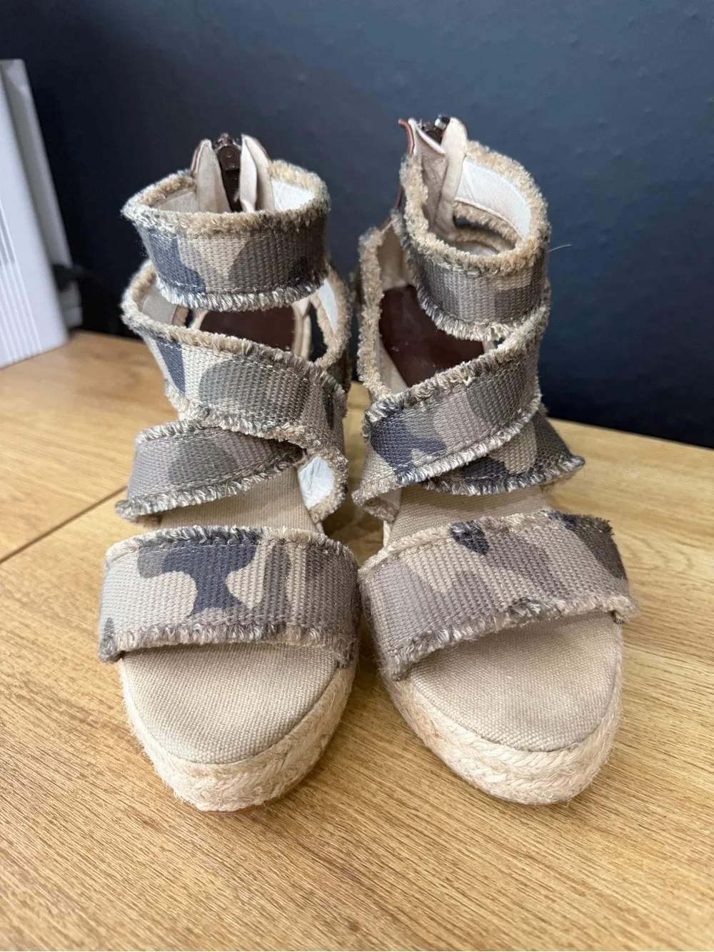 Wedge Espadrille Sandals in Camo Tan